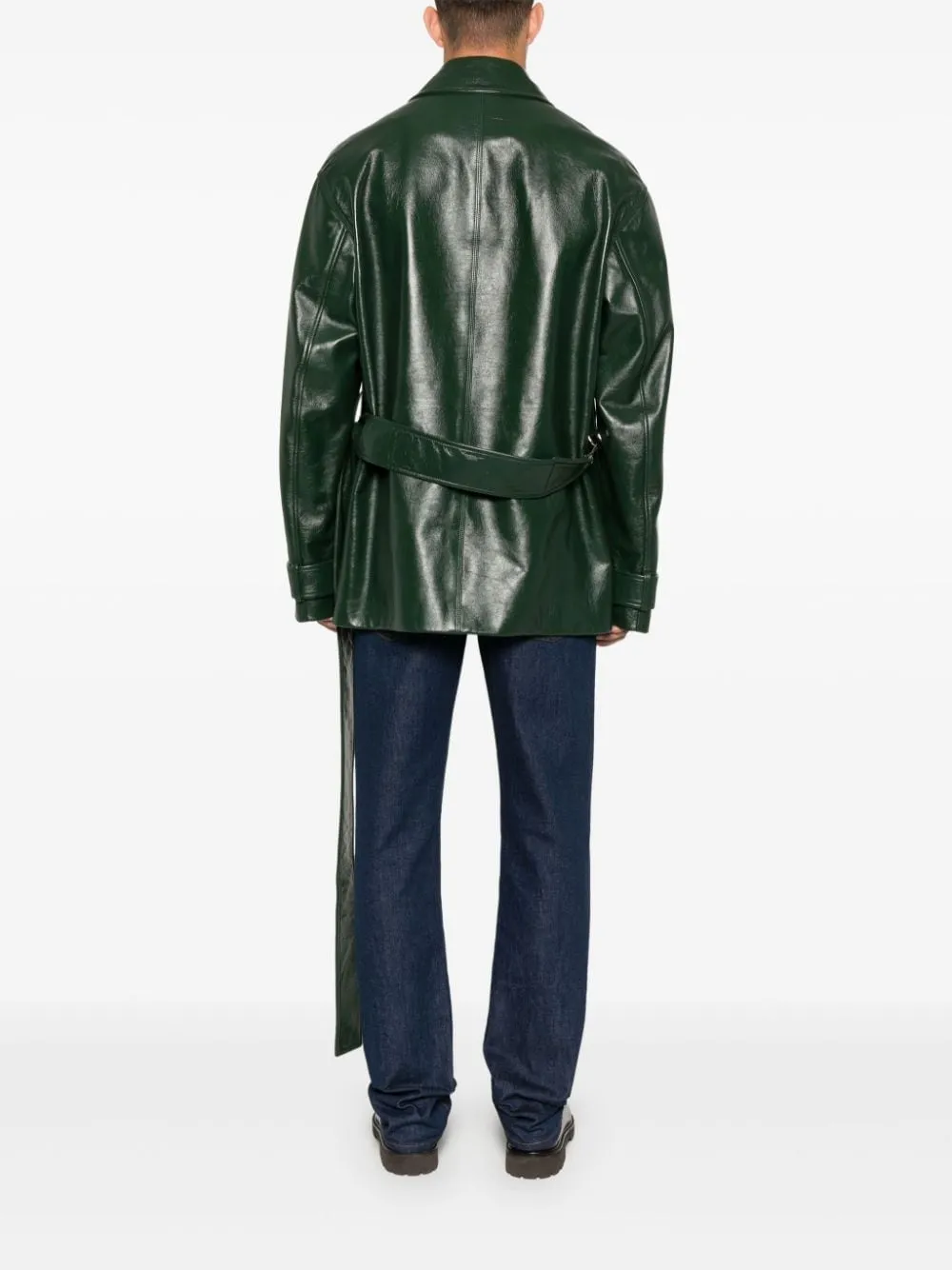 Trench In Pelle Lucida Jackets And Coats Green sold by Wanan Luxury product image thumbnail 3