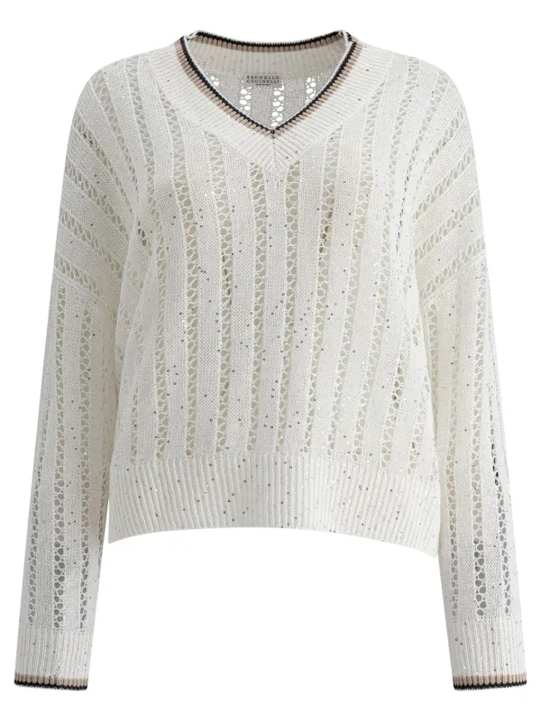 Daxxling Ribbed Net Knitwear White made by Brunello Cucinelli
