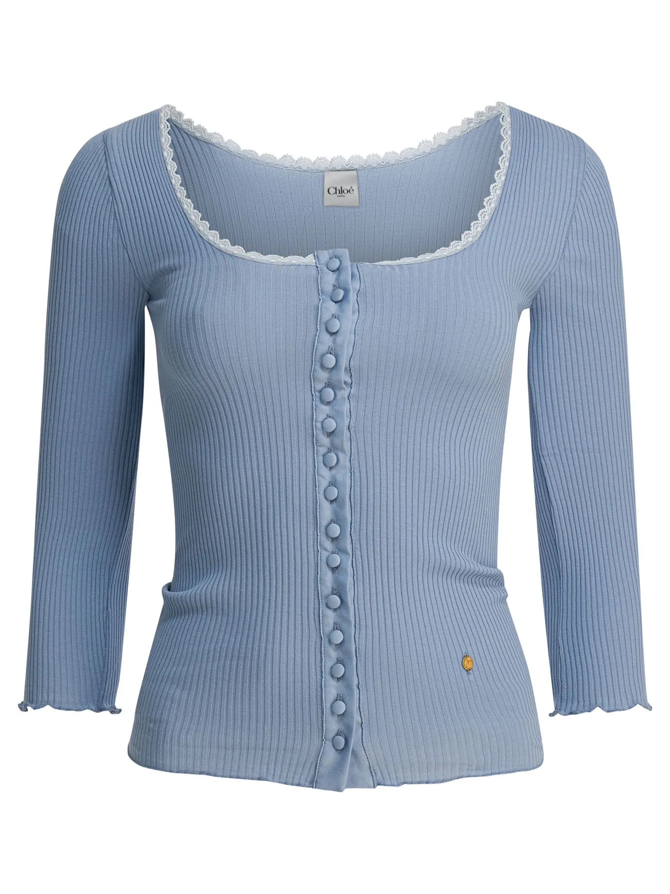 Fitted Cardigan With Plunging Neckline Knitwear Light Blue sold by Wanan Luxury