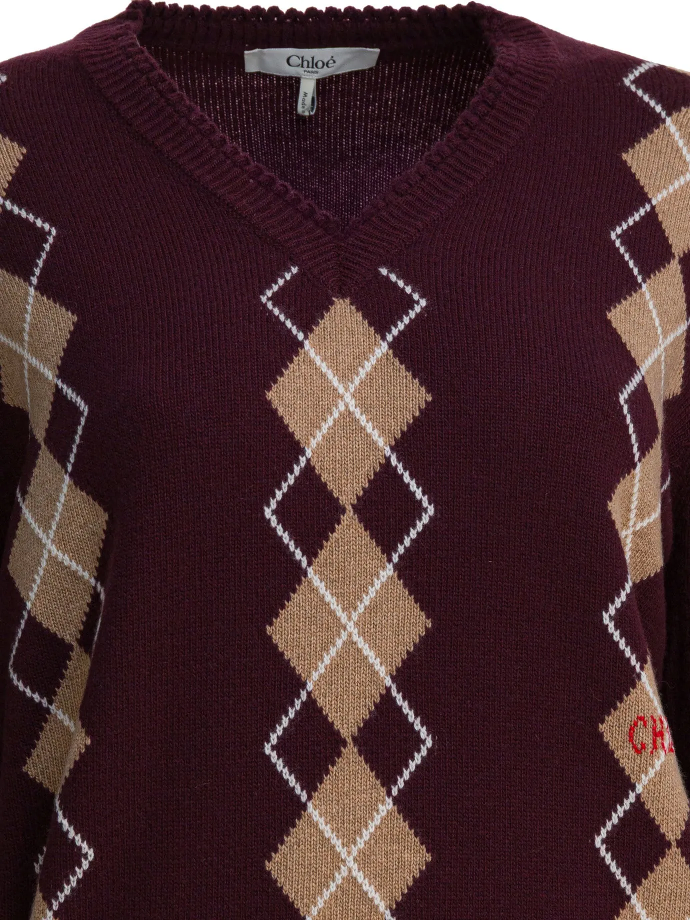 Wool And Cashmere V-Neck Sweater Knitwear Bordeaux sold by Wanan Luxury product image thumbnail 3