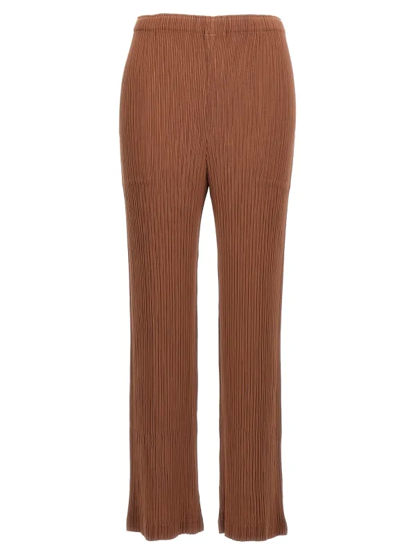 Hatching Pleats Pants Brown sold by Wanan Luxury