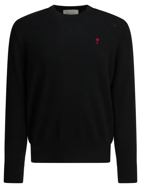 Crew-Neck Sweater With Logo Knitwear Black made by Ami