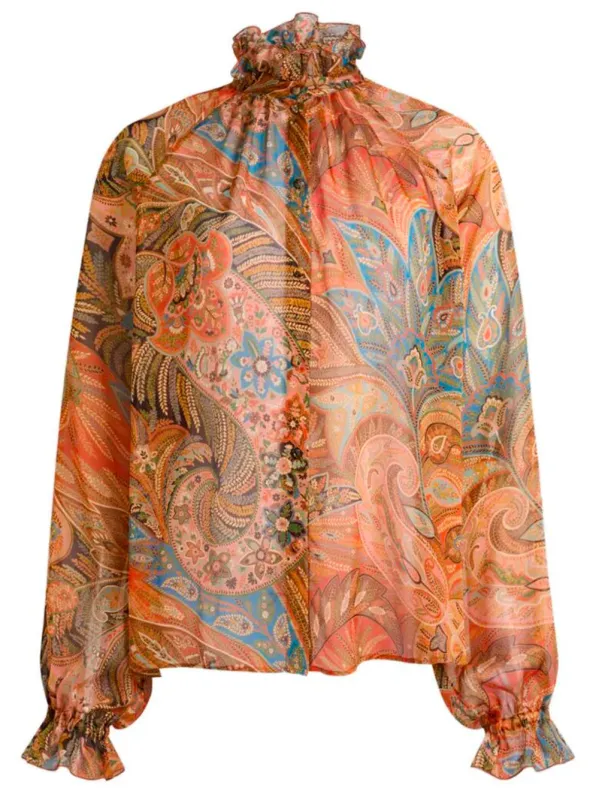 Silk Shirt With Ruffles And Paisley Motif sold by Wanan Luxury