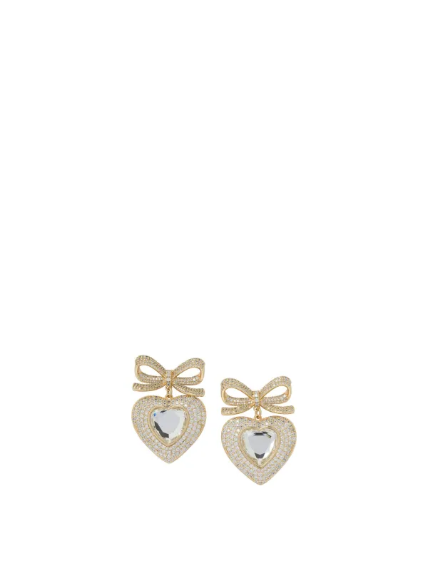 Heart-Shaped Earrings With Embellished Bow Jewels Gold sold by Wanan Luxury