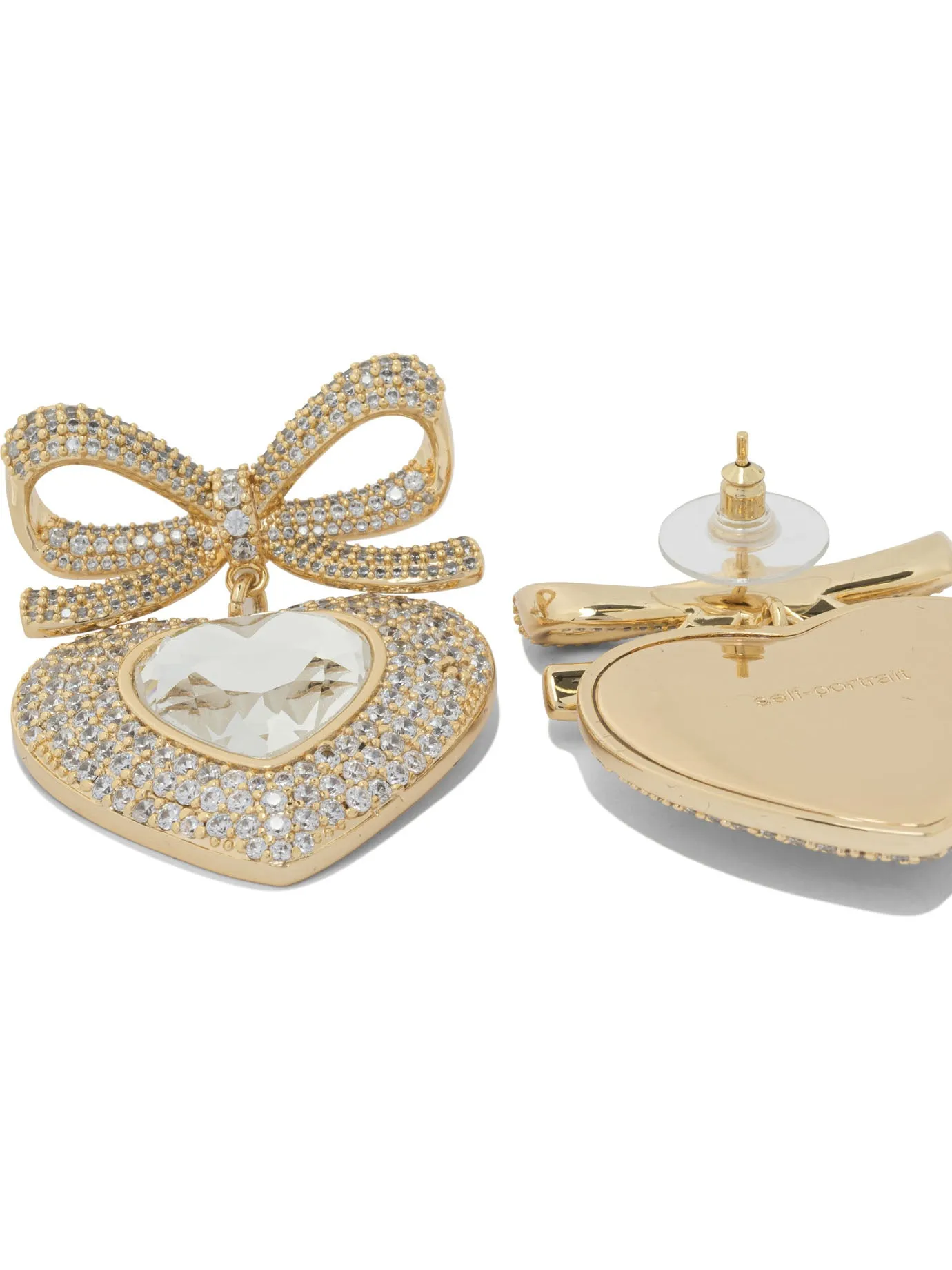 Heart-Shaped Earrings With Embellished Bow Jewels Gold sold by Wanan Luxury product image thumbnail 2