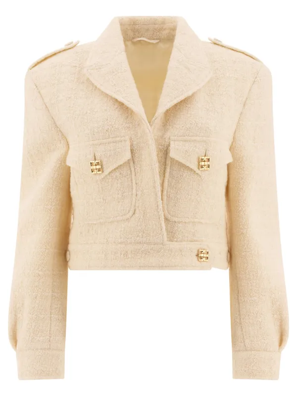 Short Tweed Jacket With 4g Detail Jackets And Coats White made by Givenchy