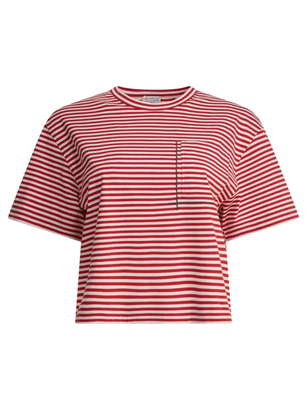 T-Shirt With Shiny Pocket Detail T-Shirts Red made by Brunello Cucinelli