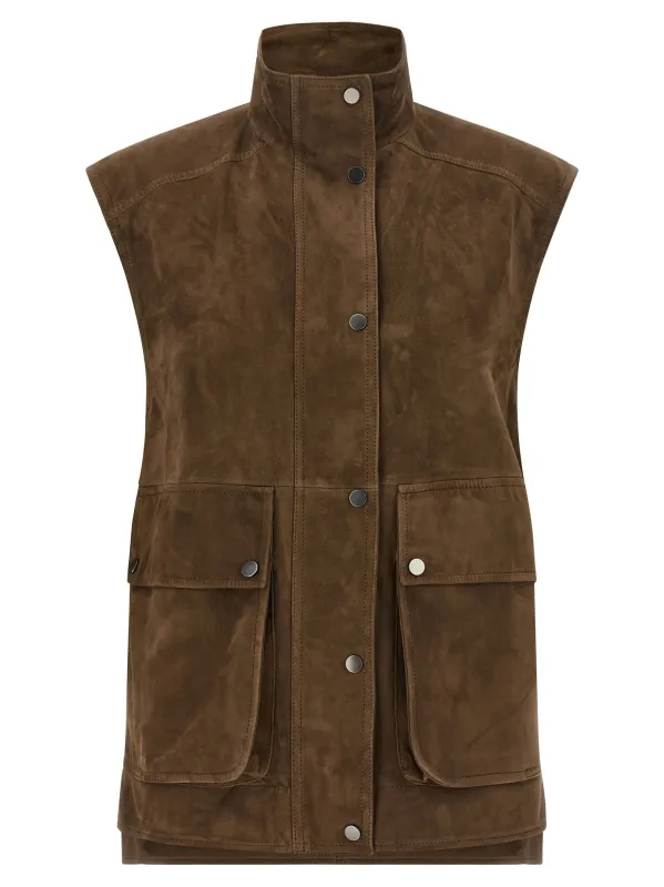 Couture Suede Vest Gilet Brown made by Brunello Cucinelli