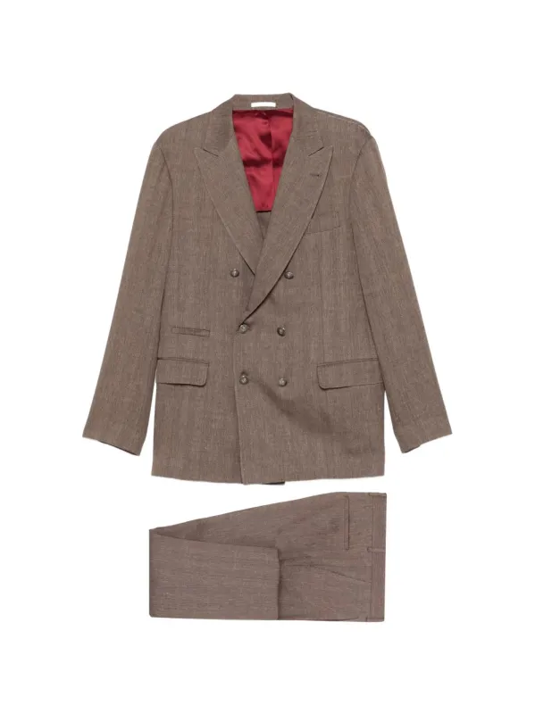 Wool And Linen Double-Breasted Suit made by Brunello Cucinelli