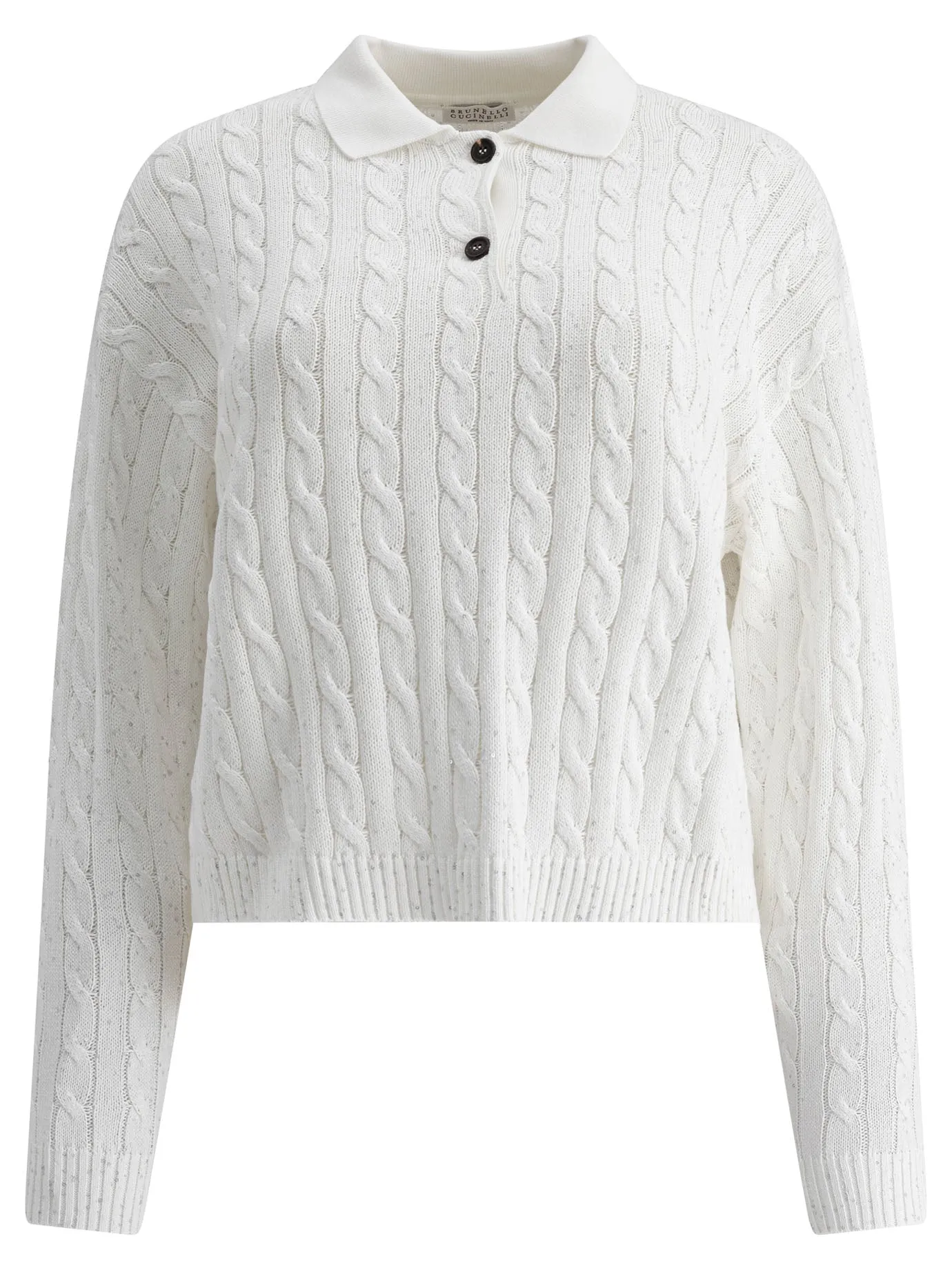 Dazzling Cables Knit Polo Shirt Polo Shirts White sold by Wanan Luxury