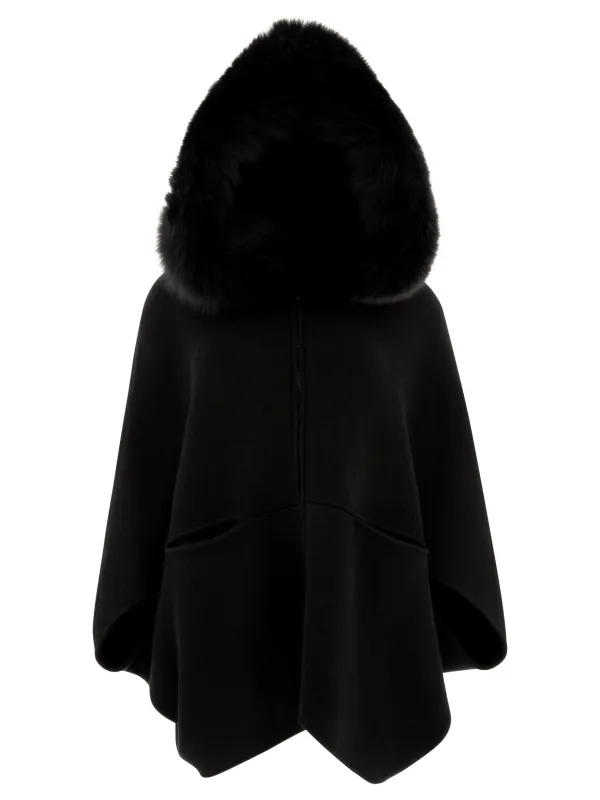 Wool And Cashmere Poncho Jackets And Coats Black made by Wanan Luxury