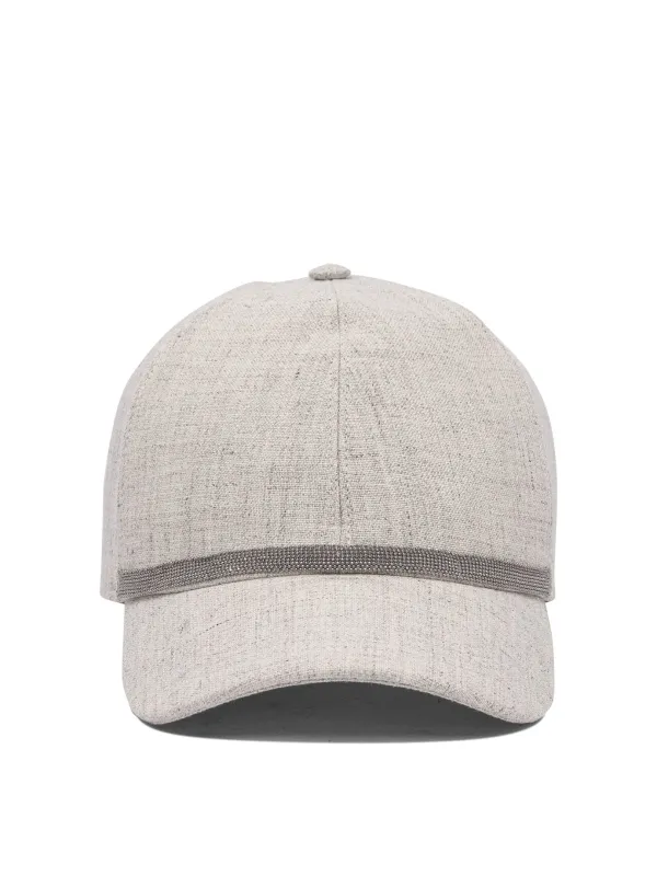 Linen Baseball Hat With Shiny Band Hats Grey made by Brunello Cucinelli