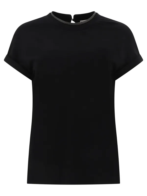 Cotton Jersey T-Shirt With Precious Faux Layering T-Shirts Black made by Brunello Cucinelli