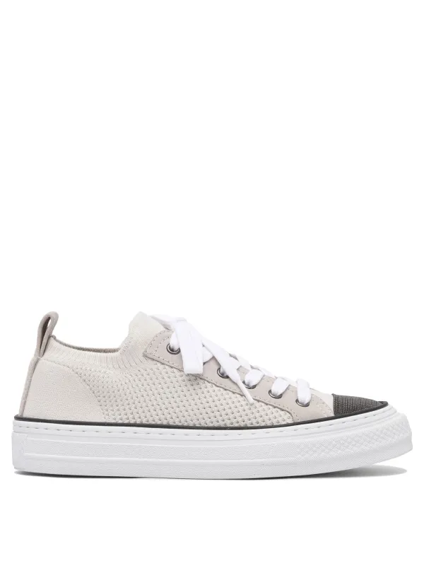 Cotton Knit And Suede Sneaker With Precious Toe Sneakers & Slip-On Beige sold by Wanan Luxury