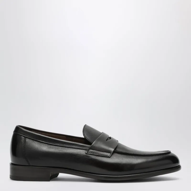 Brown Penny Loafer In Leather made by Doucal's