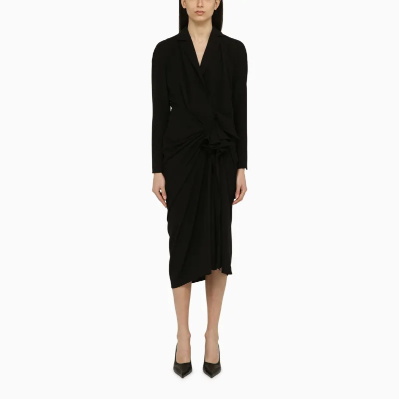Black Wool-Blend Dress With Drape made by Dries Van Noten