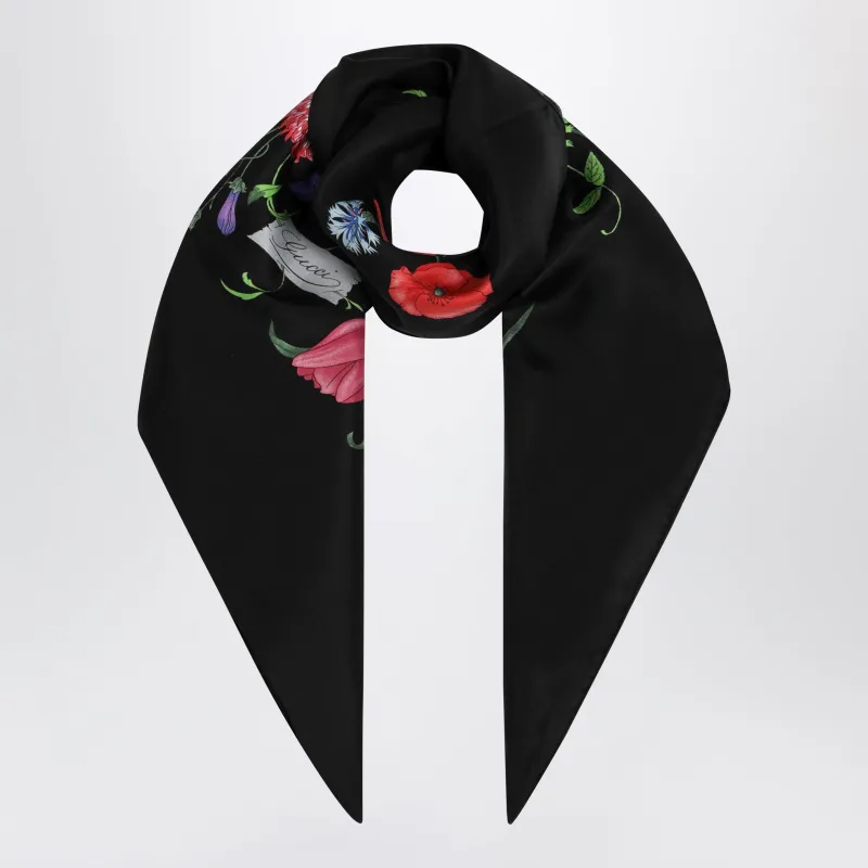 Black Printed Silk Twill Scarf sold by Wanan Luxury