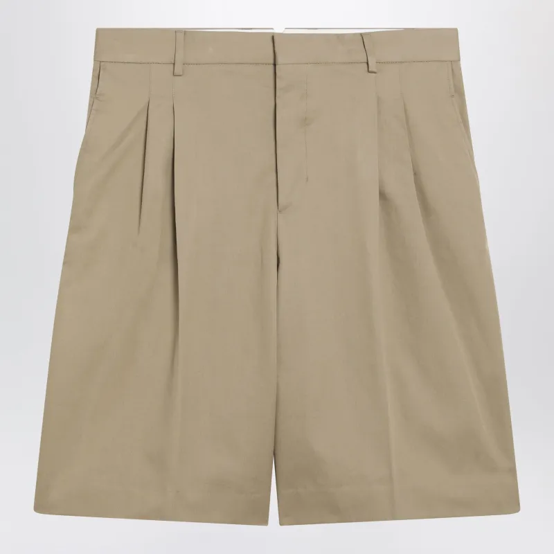 Beige Pleated Bermuda Shorts In Cotton sold by Wanan Luxury