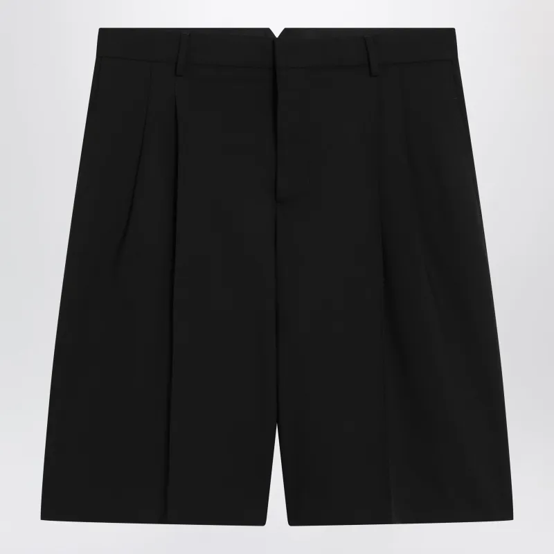 Black Pleated Bermuda Shorts In Cotton made by Ami