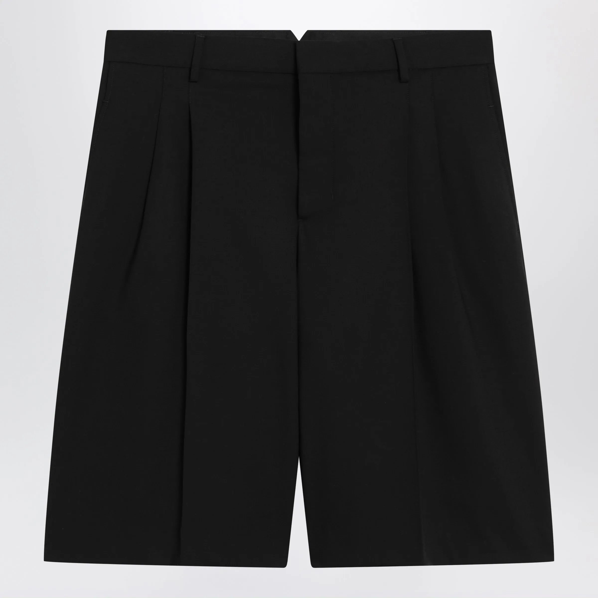 Black Pleated Bermuda Shorts In Cotton sold by Wanan Luxury