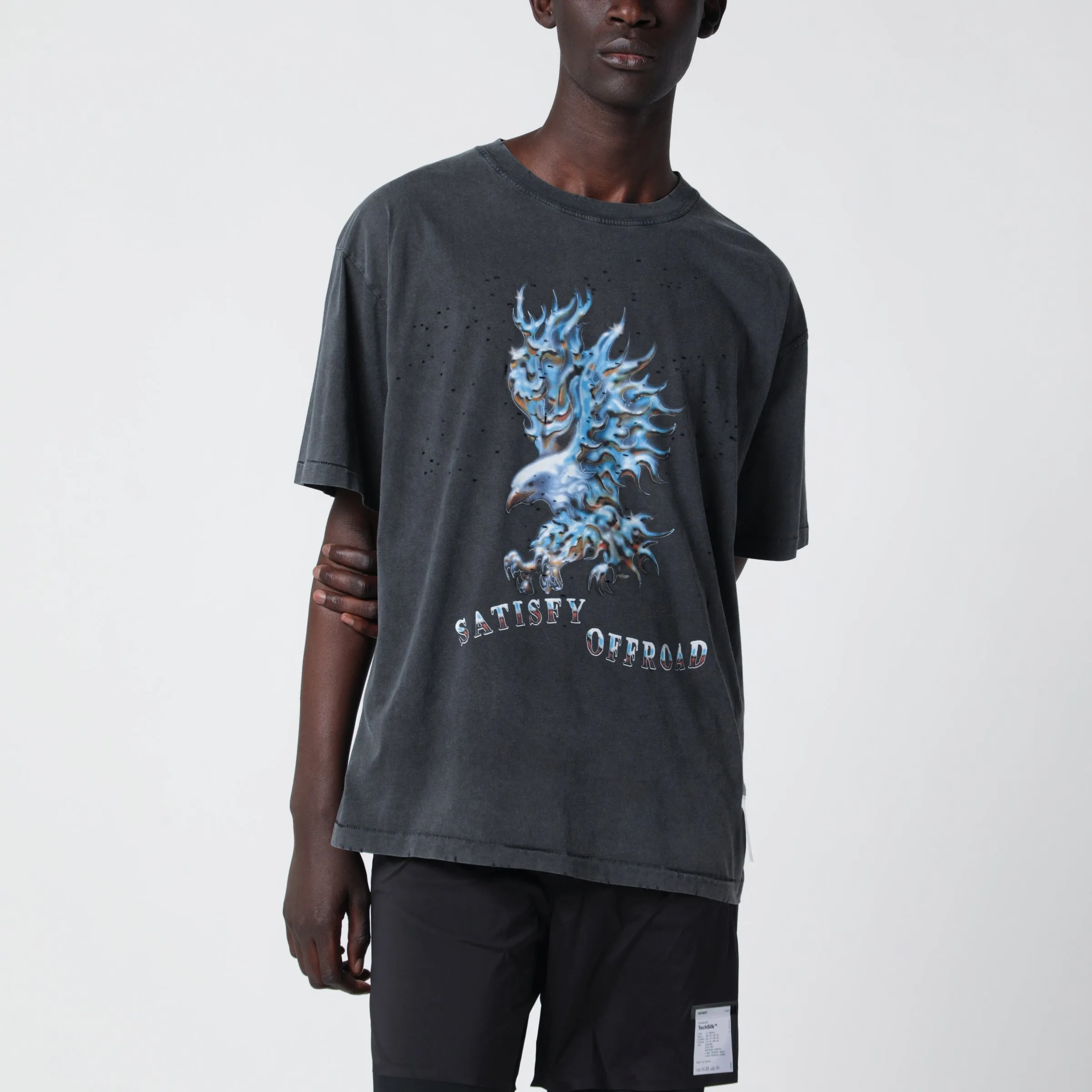 Moth Tech Aged Black T-Shirt With Logo Print sold by Wanan Luxury