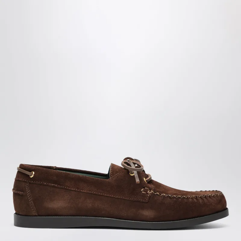 Brown Boat Shoe In Suede made by VINNY's