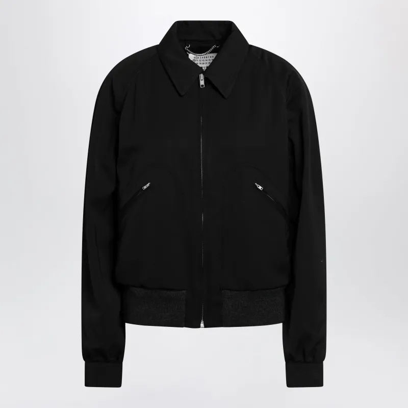 Black Zip-Up Jacket In Virgin Wool sold by Wanan Luxury