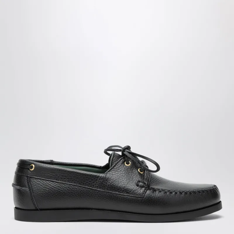 Black Boat Shoe In Leather made by VINNY's