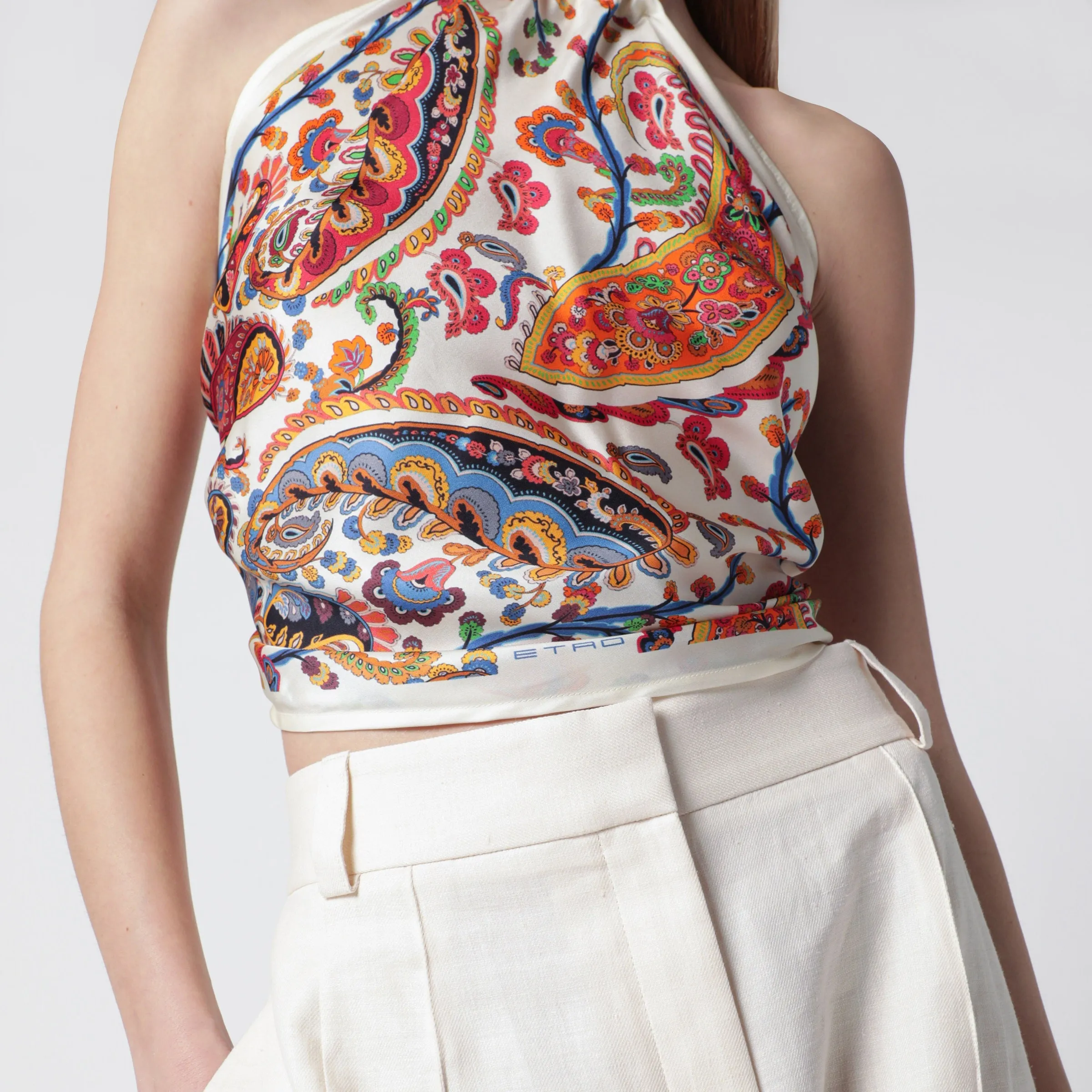 Bandana Top In Silk Twill With Floral Paisley Motif sold by Wanan Luxury product image thumbnail 2