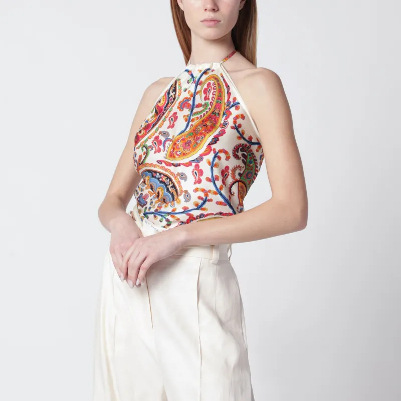 Bandana Top In Silk Twill With Floral Paisley Motif sold by Wanan Luxury