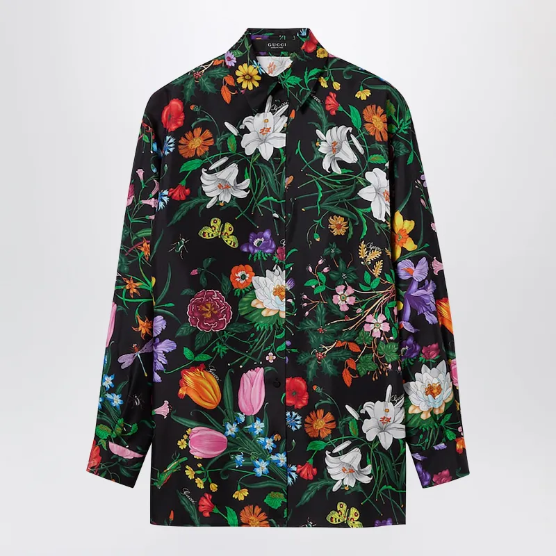 Silk Twill Shirt With Flora Print sold by Wanan Luxury