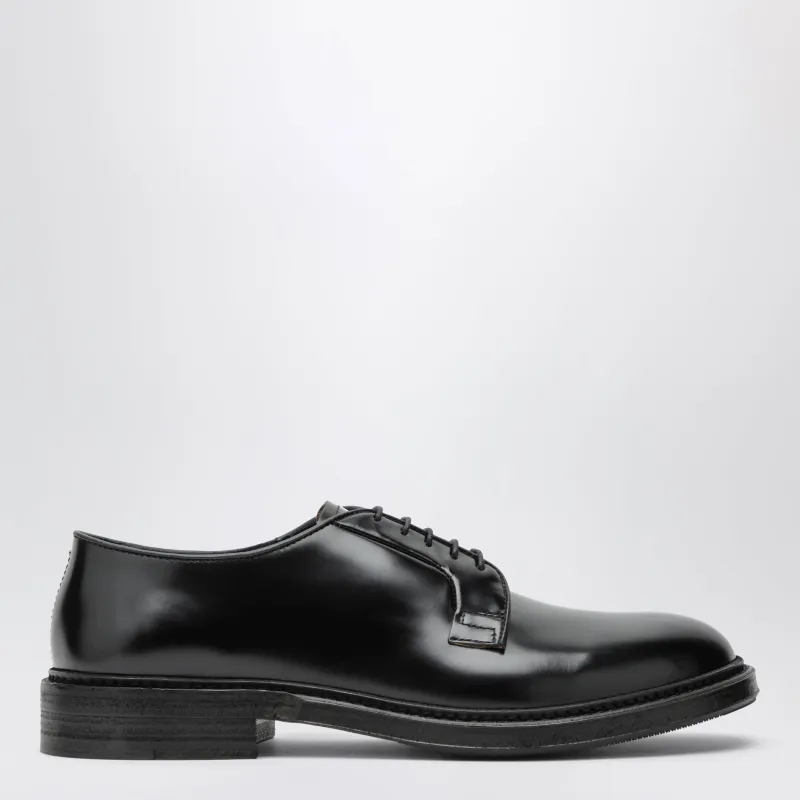 Ticino Black Leather Lace-Up Shoes made by Wanan Luxury