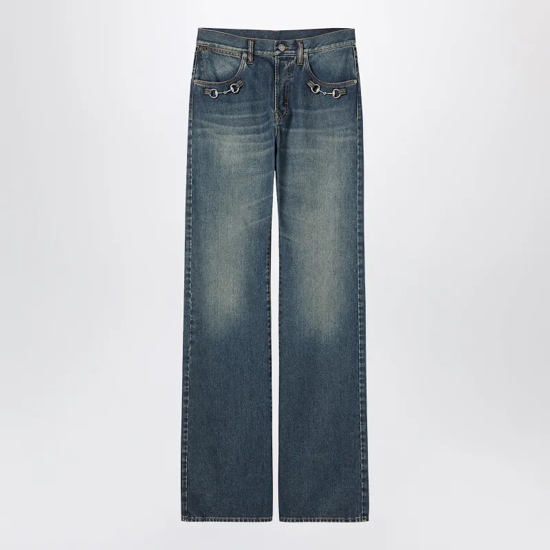 Denim Trousers With Horsebit Detail made by Wanan Luxury