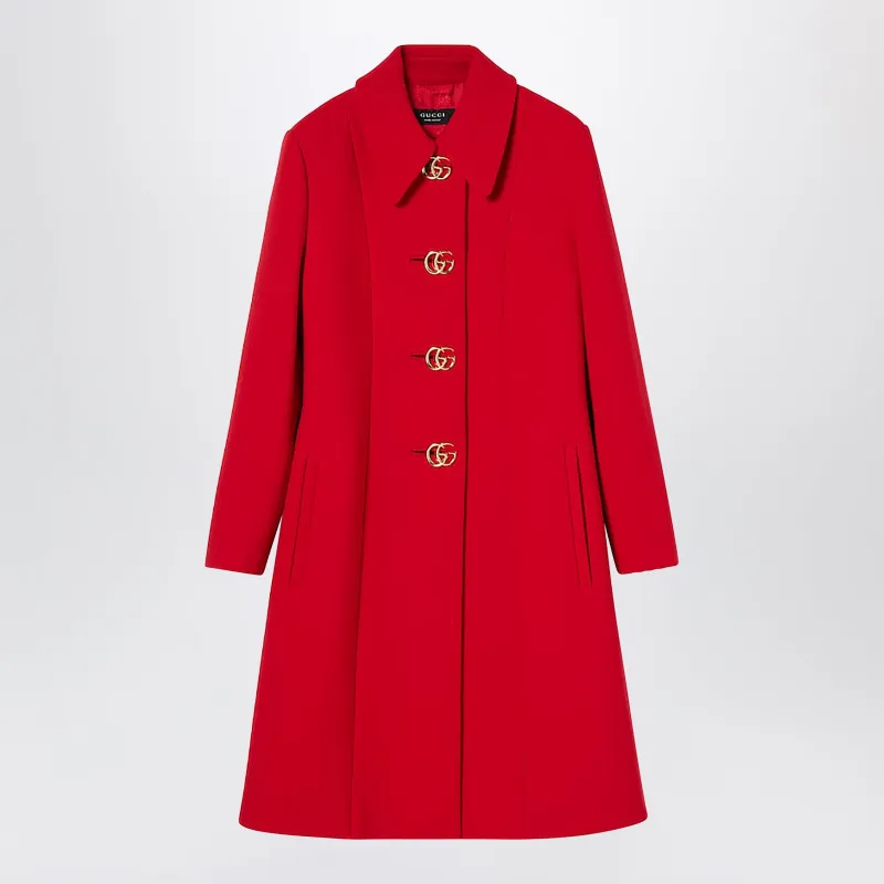 Red Wool Coat With Gg Buttons made by Gucci