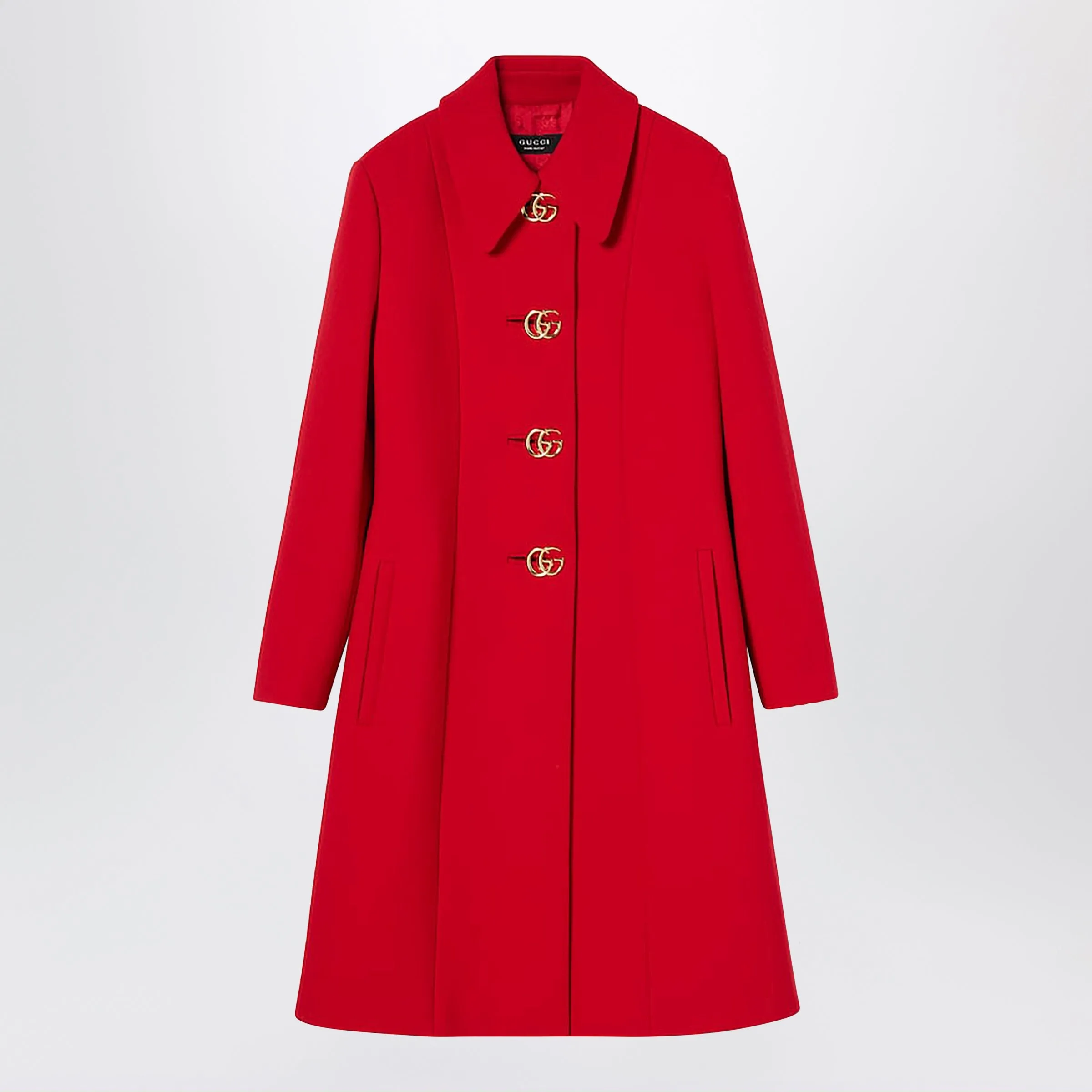 Red Wool Coat With Gg Buttons sold by Wanan Luxury