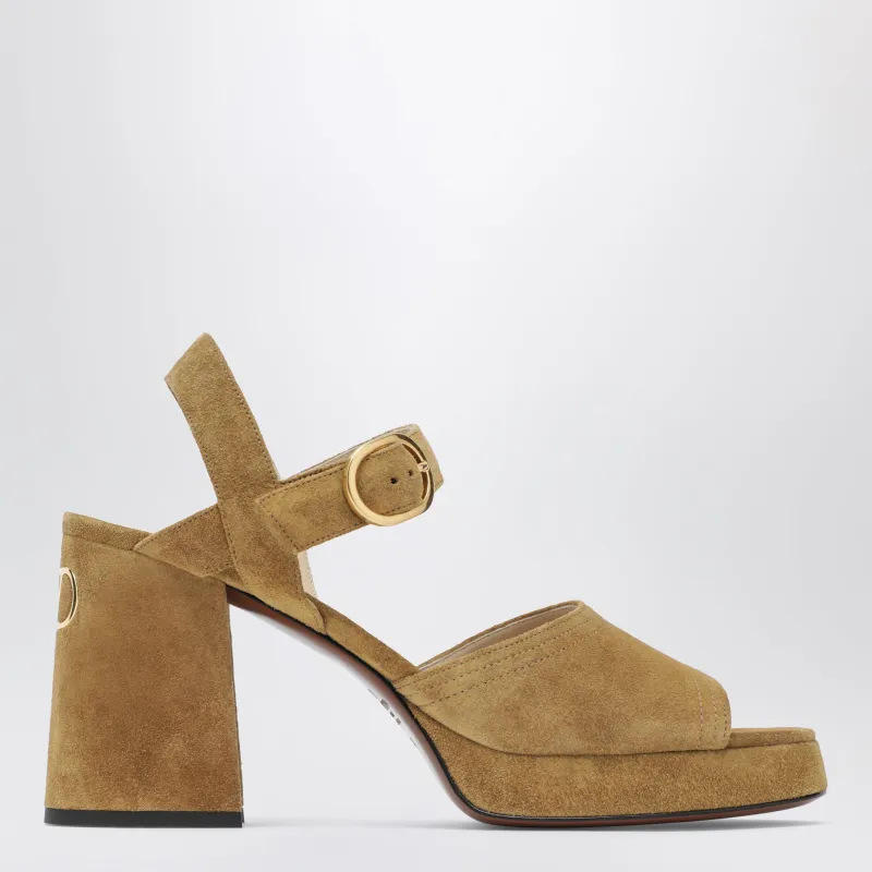 Beige Fawcette Platform Sandals In Split Leather made by Valentino Garavani