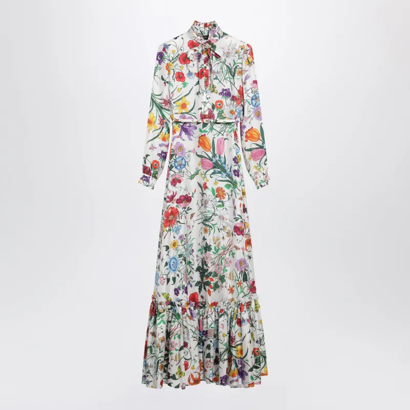 Long Multicolor Silk Twill Dress made by Gucci