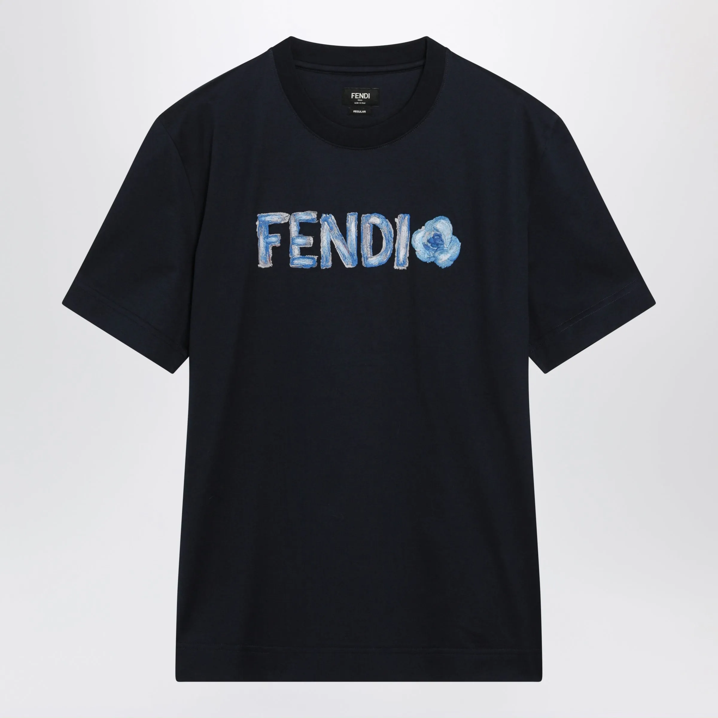 Navy Blue T-Shirt With Embroidered Logo sold by Wanan Luxury