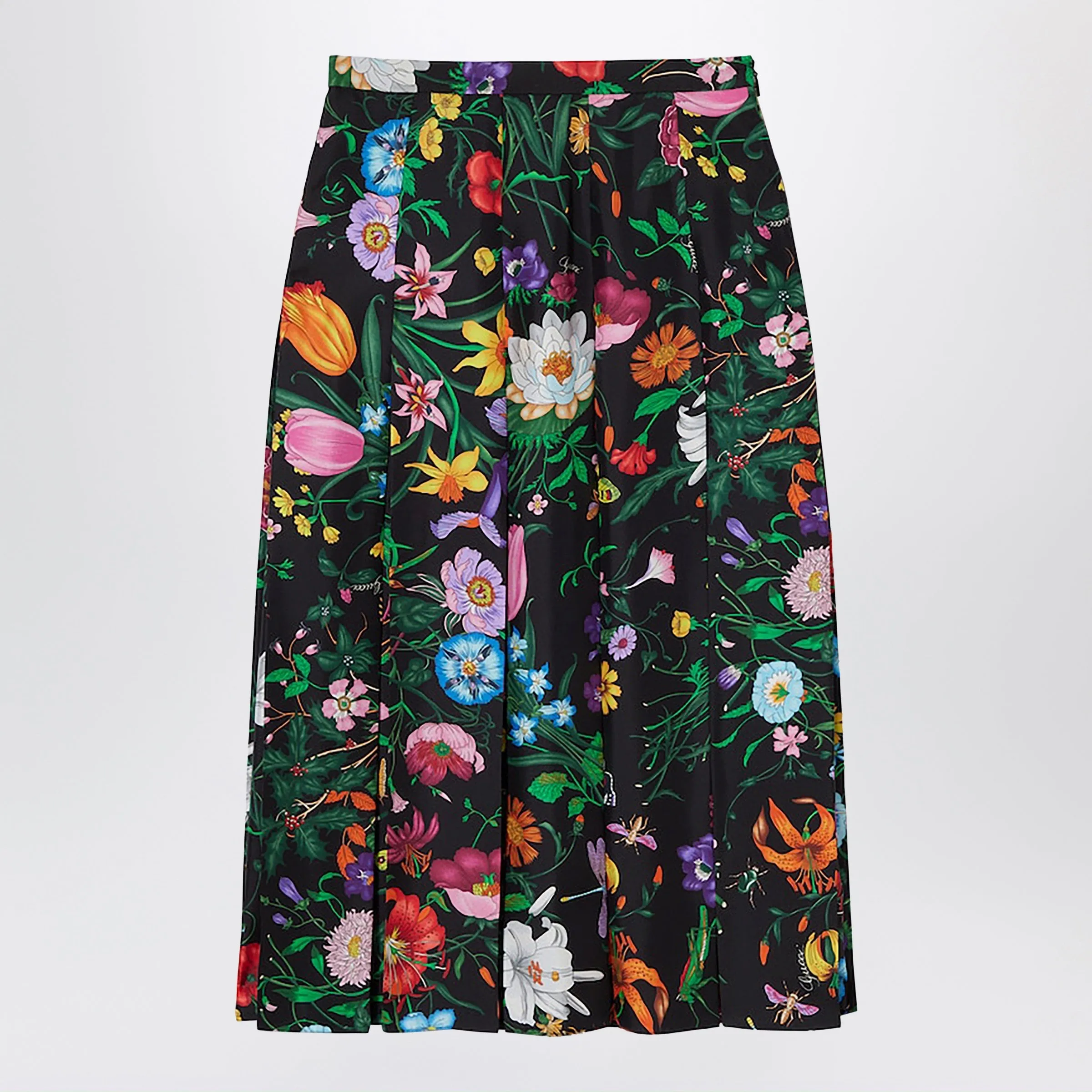 Pleated Midi Skirt In Silk Twill With Flora Print sold by Wanan Luxury
