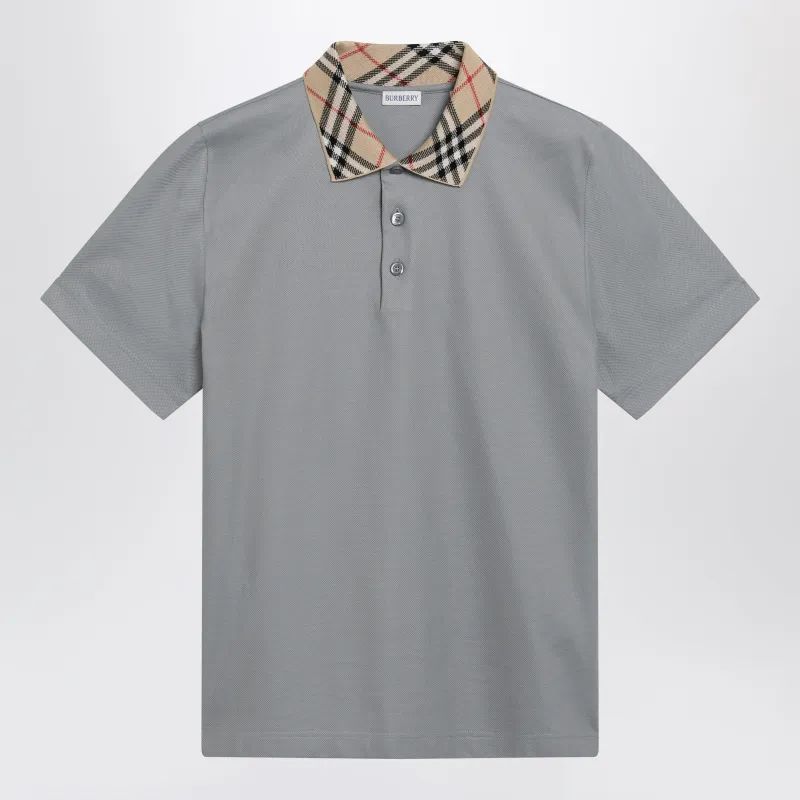 Grey Cotton Polo With Check Collar sold by Wanan Luxury