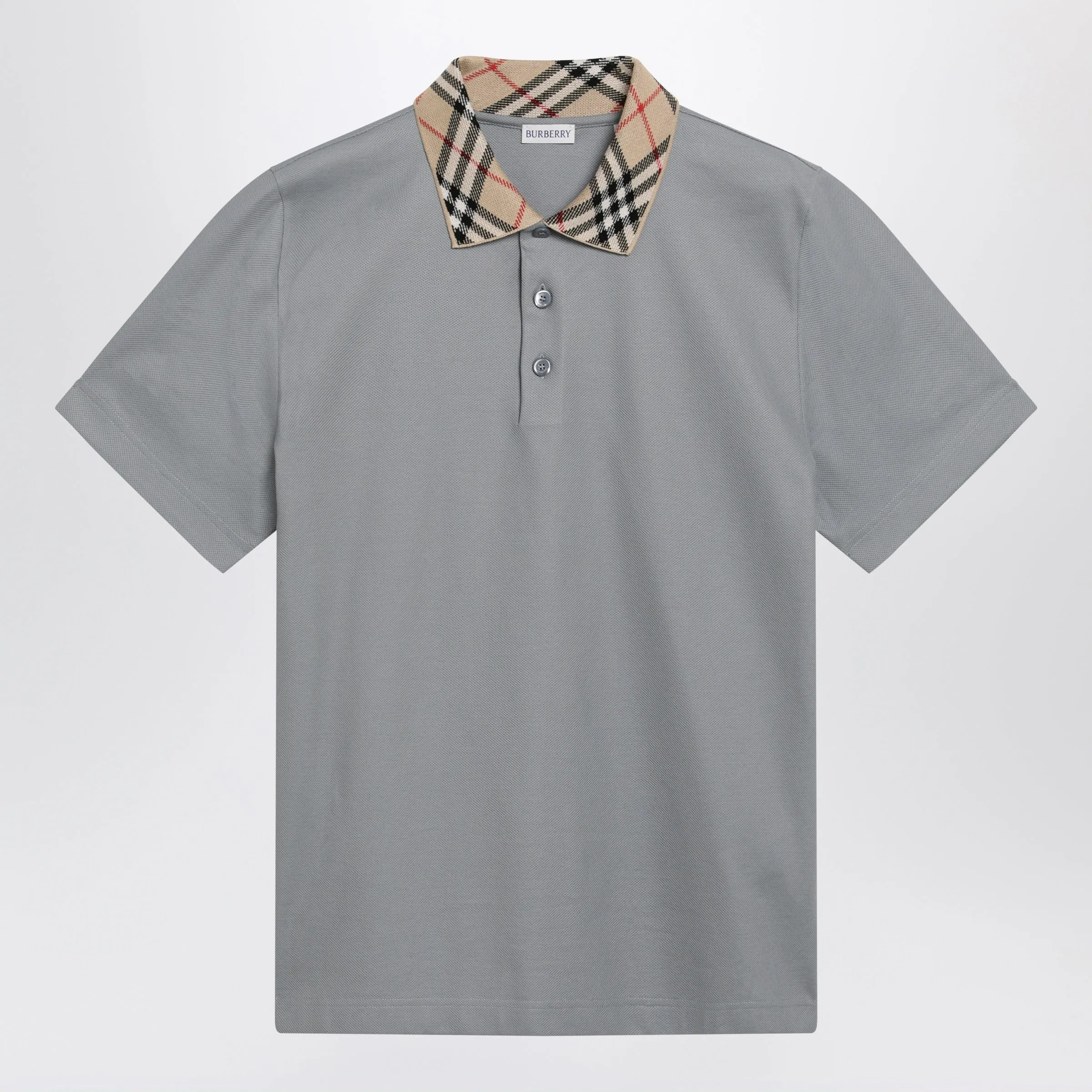 Grey Cotton Polo With Check Collar sold by Wanan Luxury