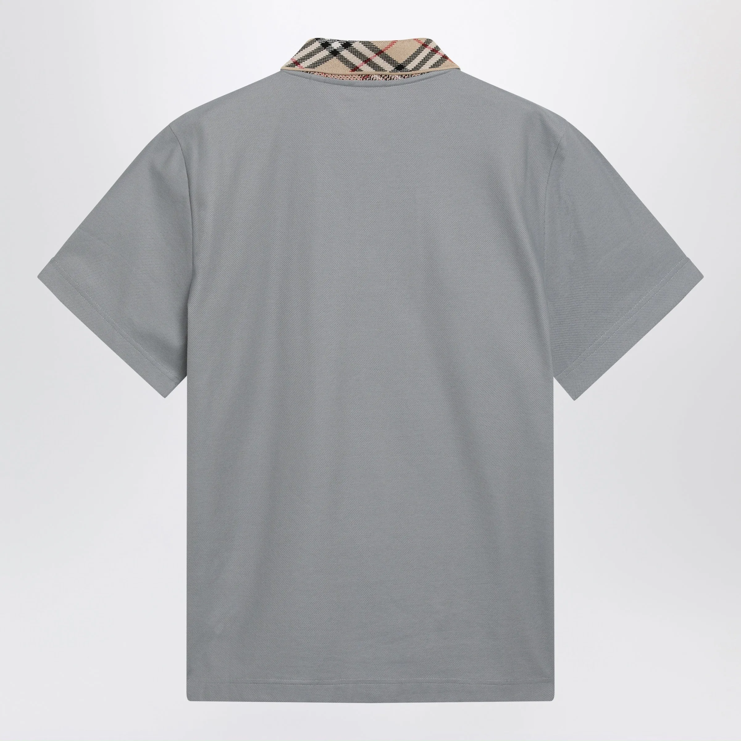 Grey Cotton Polo With Check Collar sold by Wanan Luxury product image thumbnail 2