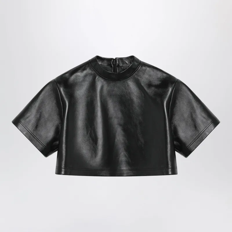 Black Cropped Leather Top made by Balenciaga
