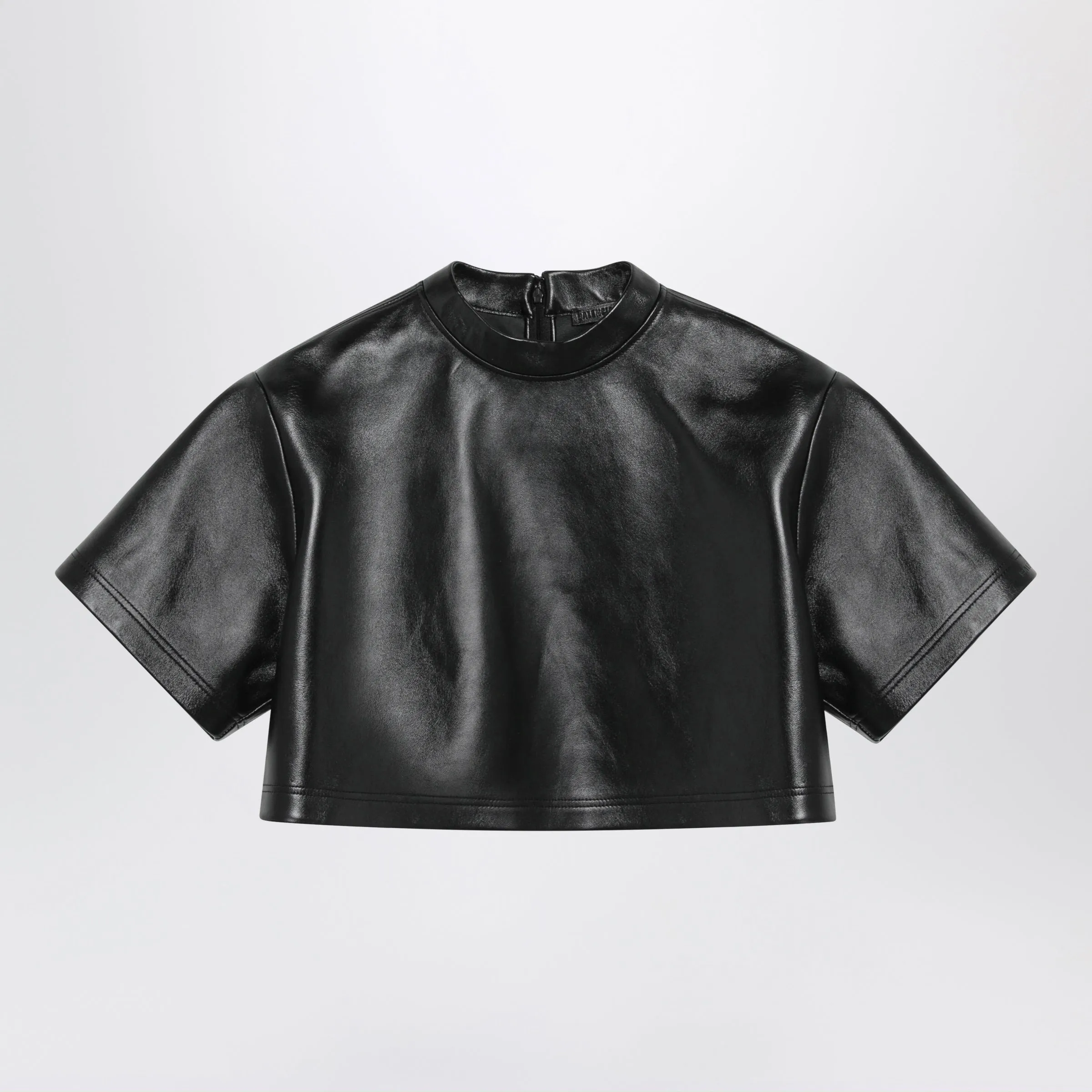Black Cropped Leather Top sold by Wanan Luxury
