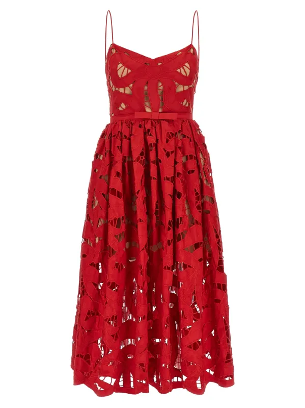 Red Bow Embroidered Midi Dresses Red sold by Wanan Luxury