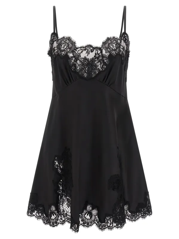 Satin And Lace Dress Dresses Black made by Dolce & Gabanna