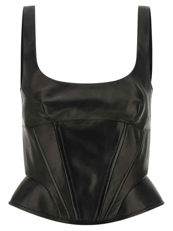 Peplos Leather Top Tops Black made by Ermanno Scervino