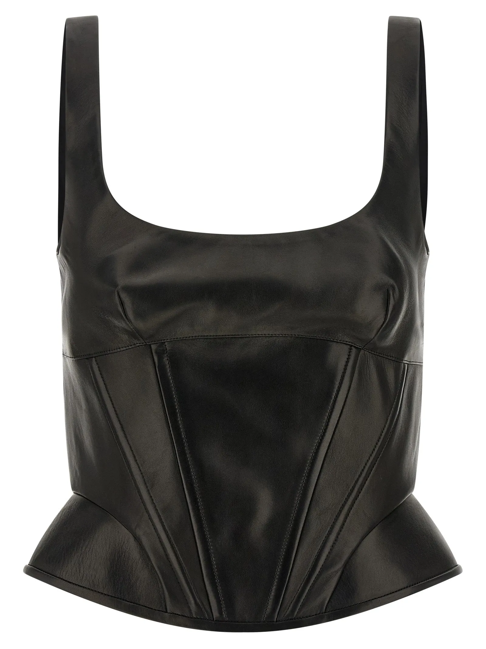 Peplos Leather Top Tops Black sold by Wanan Luxury