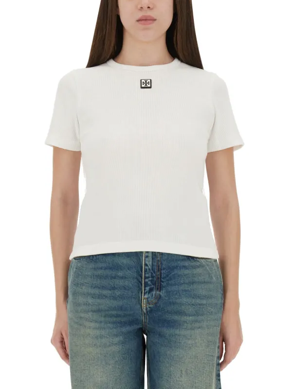 Ribbed Cotton T-Shirt made by Tory Burch