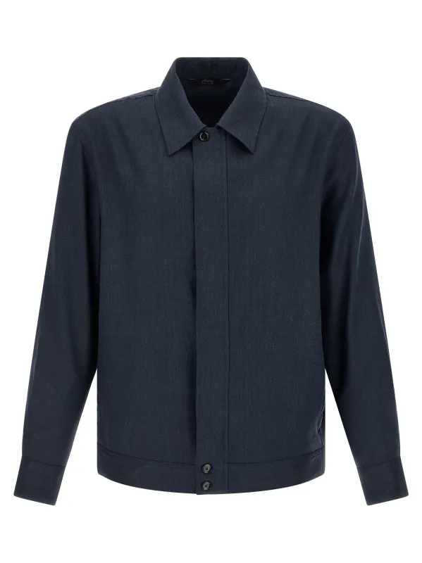 Linen Wool Blouson Puffer Jackets Blue made by Brioni